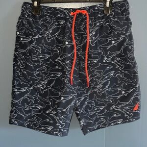 🦈Discovery Shark Week Swim Trunks w/ Mesh•M•Blue & Red